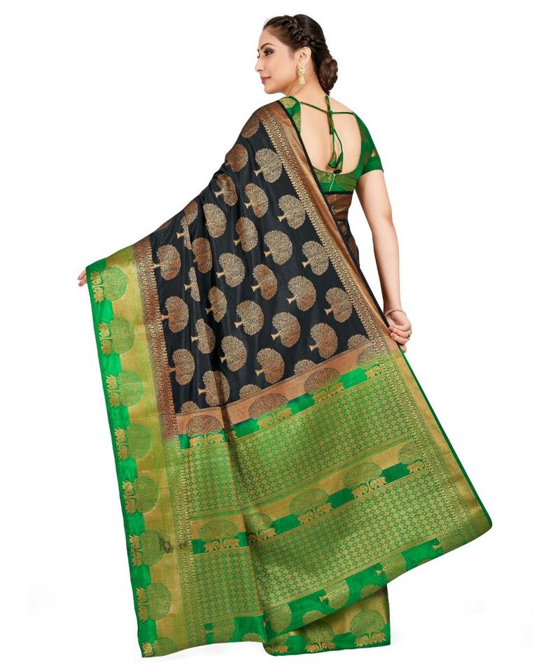 Black Woven Art Silk Saree With Blouse