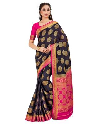Black Woven Crepe Saree With Blouse 1