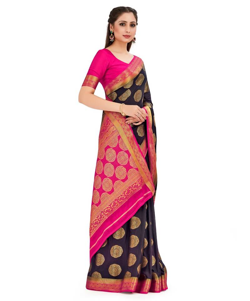 Black Woven Crepe Saree With Blouse