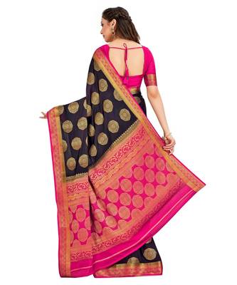 Black Woven Crepe Saree With Blouse 3
