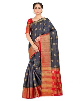 Grey Woven Art Silk Saree With Blouse 1
