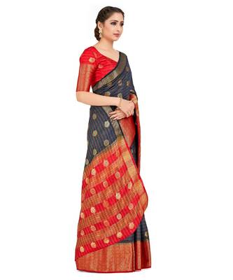 Grey Woven Art Silk Saree With Blouse 2