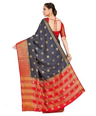 Grey Woven Art Silk Saree With Blouse 3