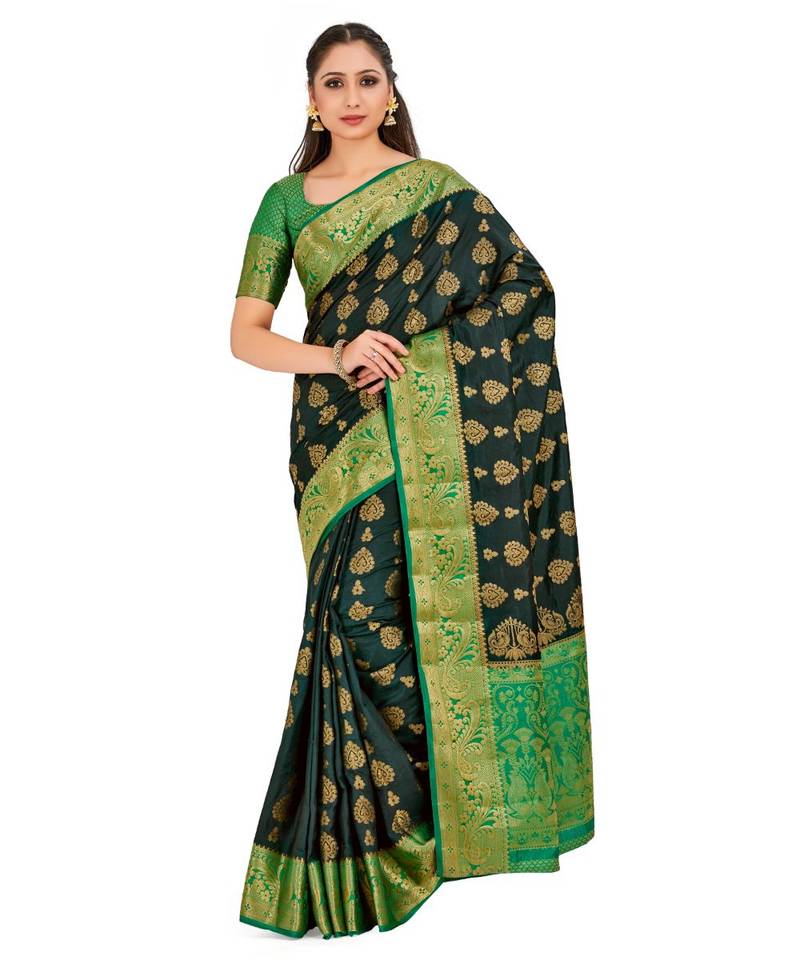 Green Woven Art Silk Saree With Blouse