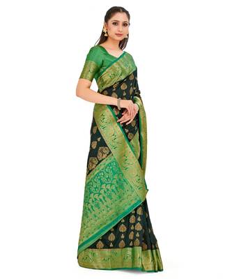 Green Woven Art Silk Saree With Blouse 2