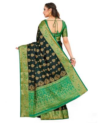 Green Woven Art Silk Saree With Blouse 3