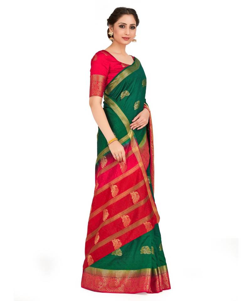 Green Woven Art Silk Saree With Blouse