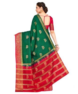 Green Woven Art Silk Saree With Blouse 3