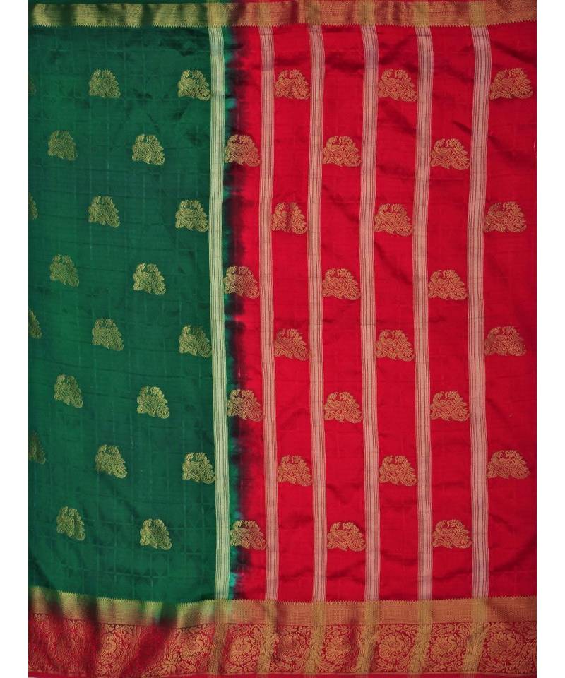 Green Woven Art Silk Saree With Blouse
