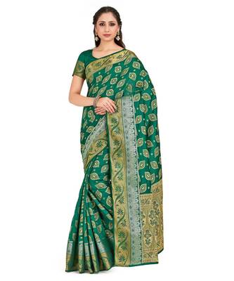 Green Woven Raw Silk Saree With Blouse 1