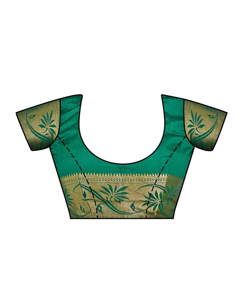 Green Woven Raw Silk Saree With Blouse
