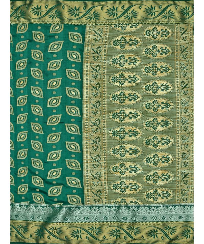 Green Woven Raw Silk Saree With Blouse