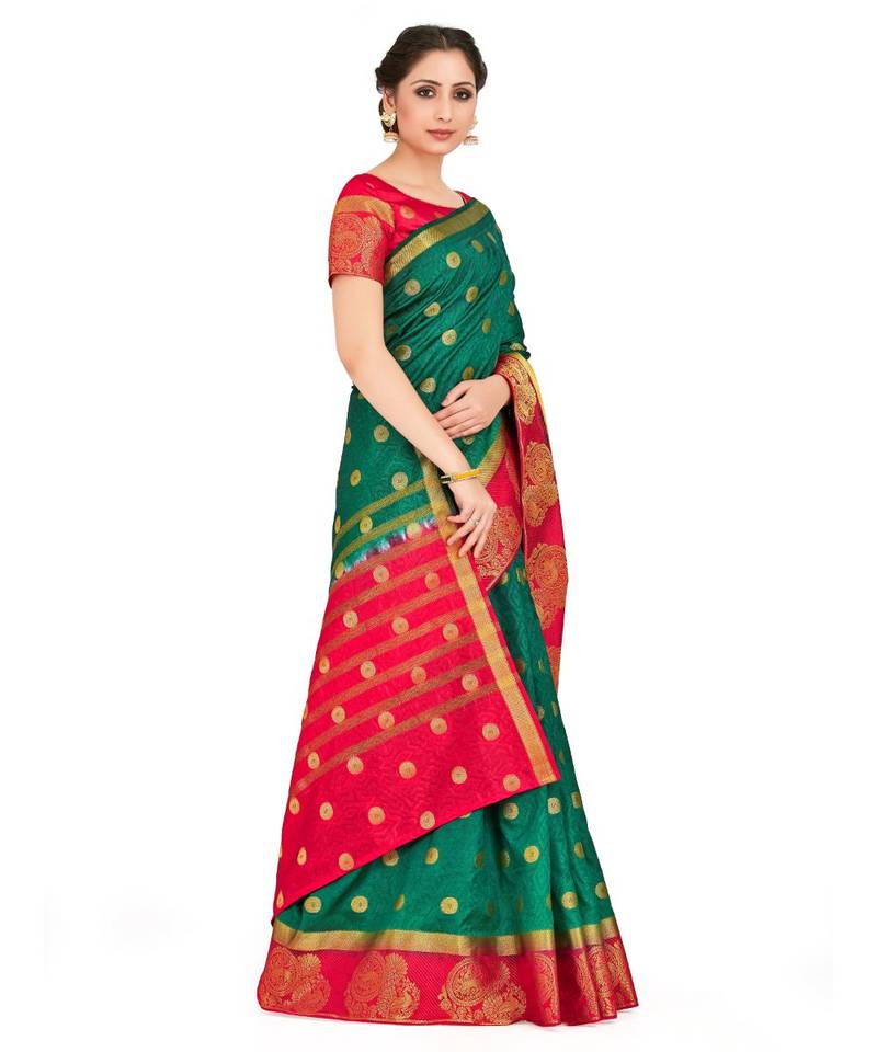 Green Woven Art Silk Saree With Blouse