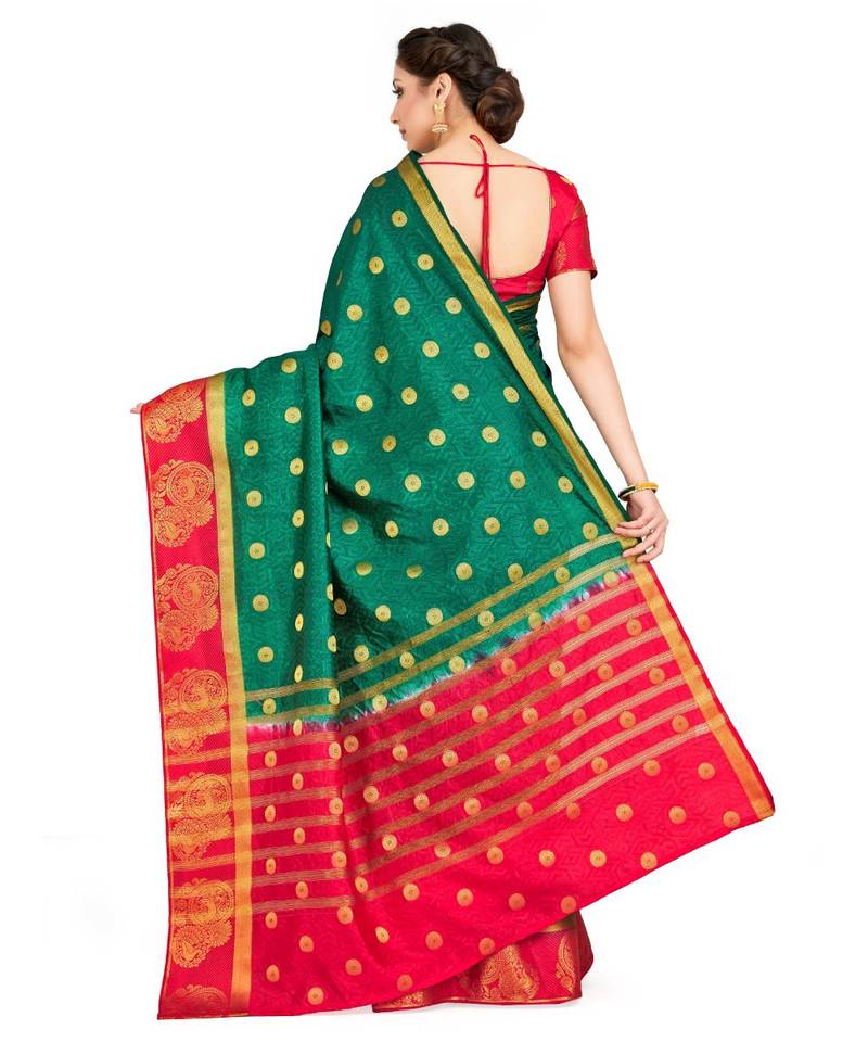 Green Woven Art Silk Saree With Blouse
