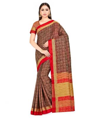 Brown Woven Tussar Silk Saree With Blouse 1