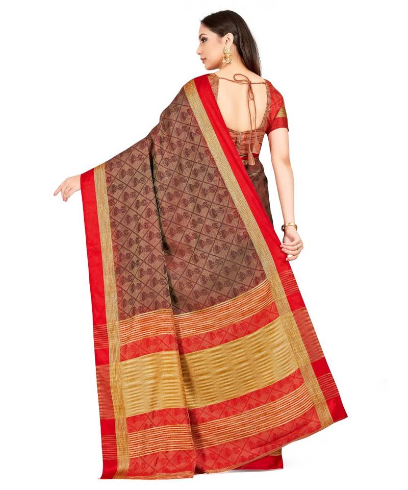 Brown Woven Tussar Silk Saree With Blouse