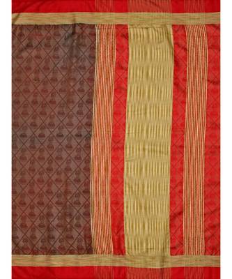 Brown Woven Tussar Silk Saree With Blouse 5