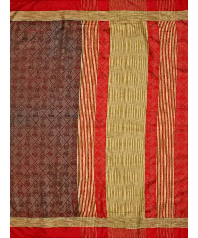 Brown Woven Tussar Silk Saree With Blouse