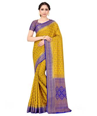 mustard woven art silk saree with blouse 1