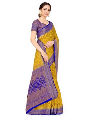 mustard woven art silk saree with blouse 2