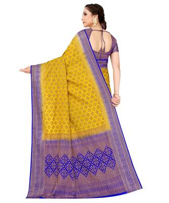 mustard woven art silk saree with blouse 3