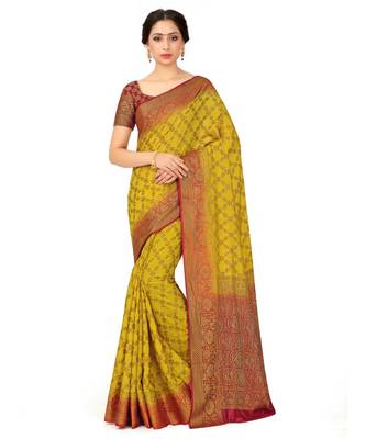 mustard woven art silk saree with blouse 1