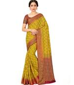 mustard woven art silk saree with blouse