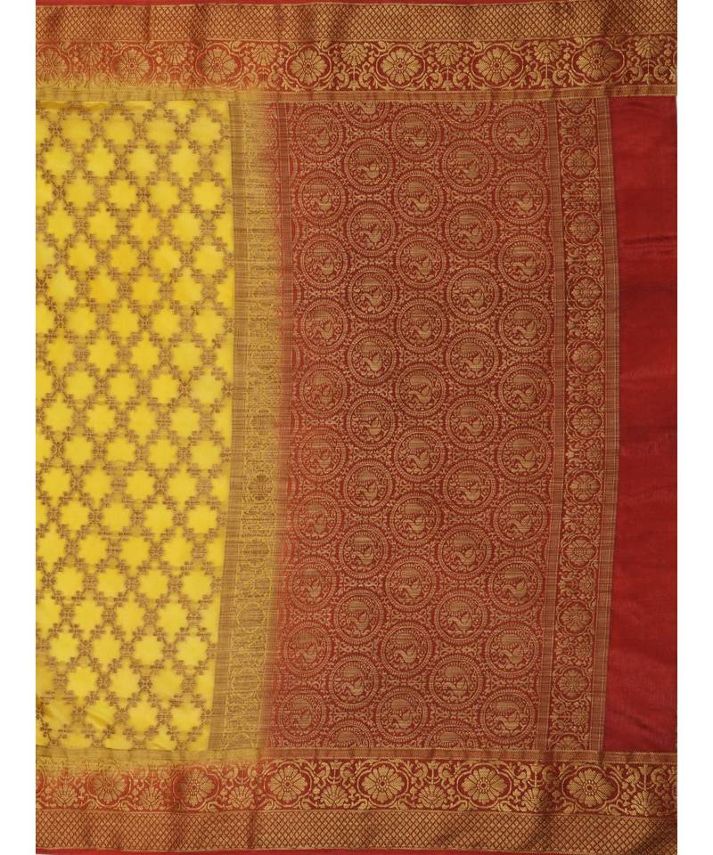 mustard woven art silk saree with blouse