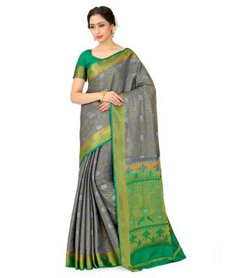 Grey Woven Art Silk Saree With Blouse 1