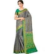 Grey Woven Art Silk Saree With Blouse