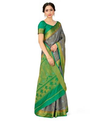 Grey Woven Art Silk Saree With Blouse 2