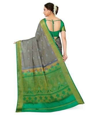 Grey Woven Art Silk Saree With Blouse 3