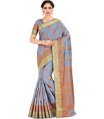 Grey Woven Tussar Silk Saree With Blouse