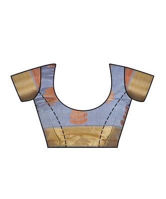 Grey Woven Tussar Silk Saree With Blouse 4