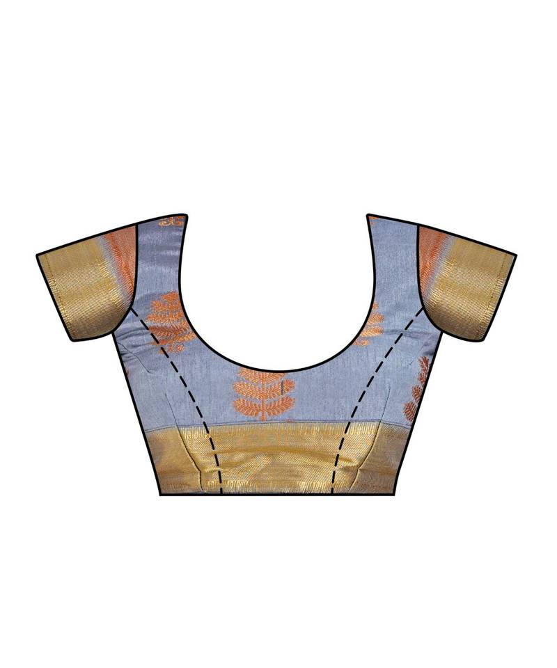 Grey Woven Tussar Silk Saree With Blouse