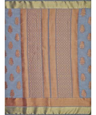Grey Woven Tussar Silk Saree With Blouse 5