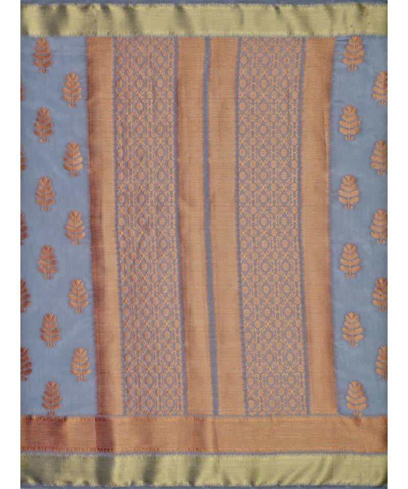 Grey Woven Tussar Silk Saree With Blouse