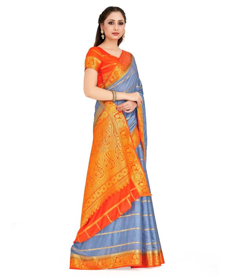 Grey Woven Crepe Saree With Blouse