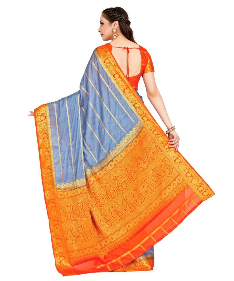 Grey Woven Crepe Saree With Blouse