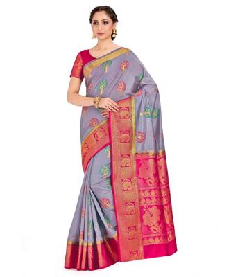 Purple Woven Art Silk Saree With Blouse 1