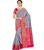 Purple Woven Art Silk Saree With Blouse