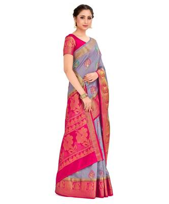 Purple Woven Art Silk Saree With Blouse 2