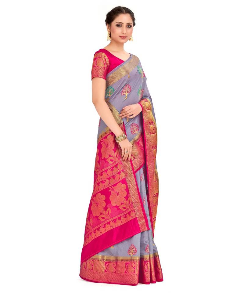 Purple Woven Art Silk Saree With Blouse