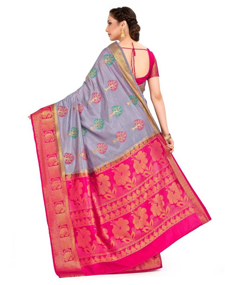 Purple Woven Art Silk Saree With Blouse