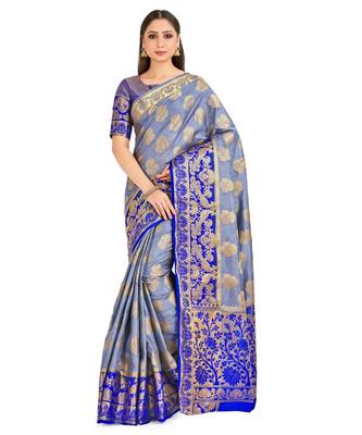 Blue Woven Art Silk Saree With Blouse 1