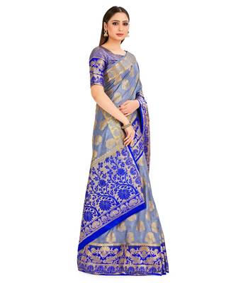 Blue Woven Art Silk Saree With Blouse 2