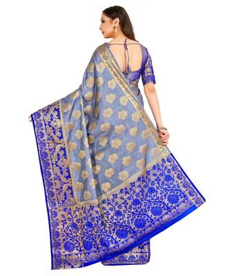 Blue Woven Art Silk Saree With Blouse 3