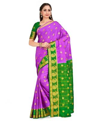 Purple Woven Crepe Saree With Blouse 1