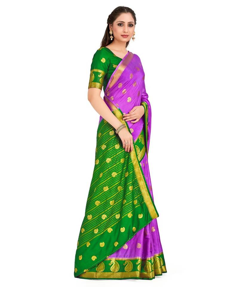 Purple Woven Crepe Saree With Blouse