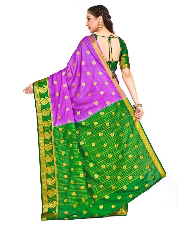 Purple Woven Crepe Saree With Blouse